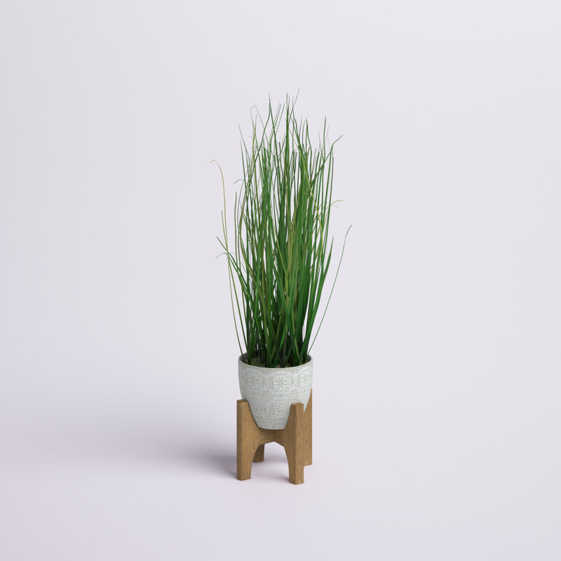 Faux Onion Grass Grass in Ceramic Pot, 31" H x 11" W x 11" D