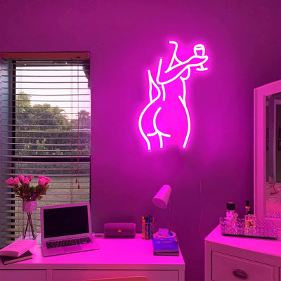 15.7" Lady Back Neon Sign Pink LED Neon Light for Wall Decor
