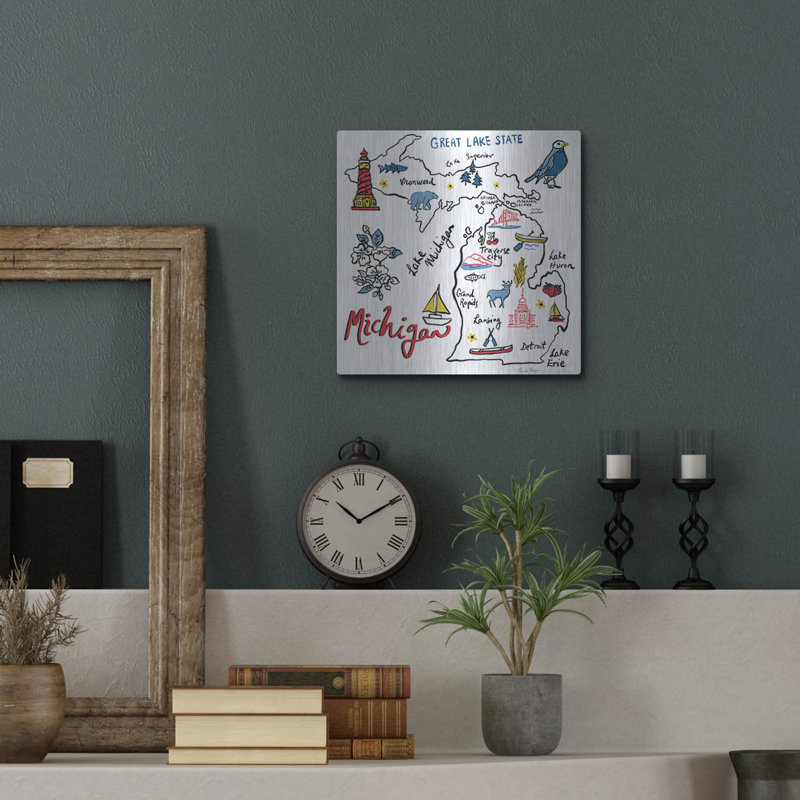 Art mural luxueux en métal «Michigan» par Farida Zaman, 12 po x 12 po, H 12 po x l 12 po