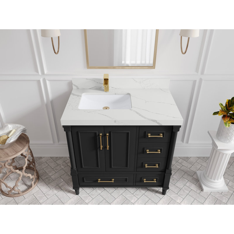 36'' Single Bathroom Vanity with Quartz Top, Calacatta Laza