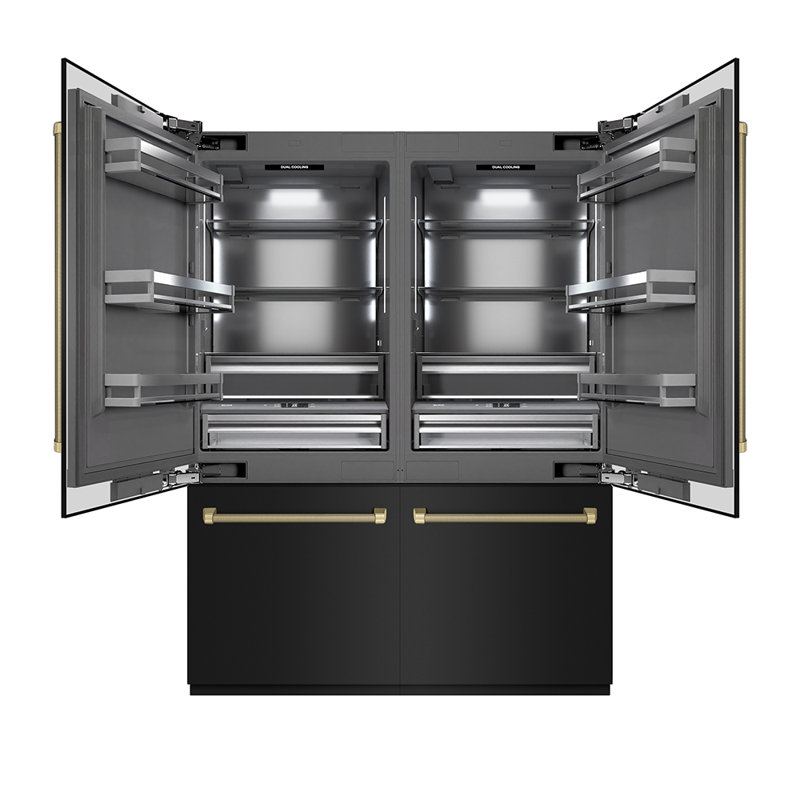 ZLINE Autograph 60 in. Black Steel Built-In Refrigerator w/ Gray Interior and Gold Helix Handles, Champagne Bronze