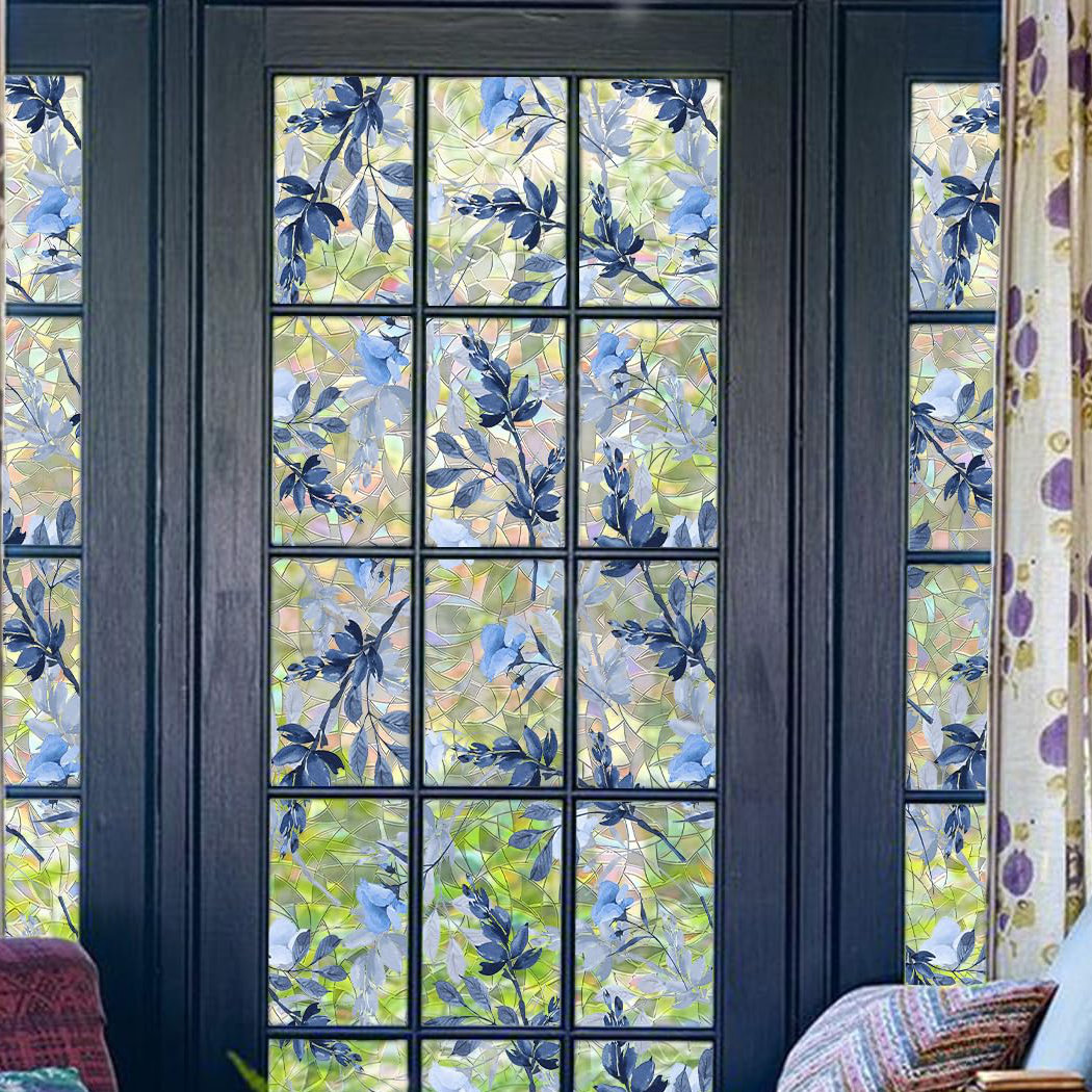 Winston Porter Plants & Flowers Laser Static Cling Window Decal-Blue ...