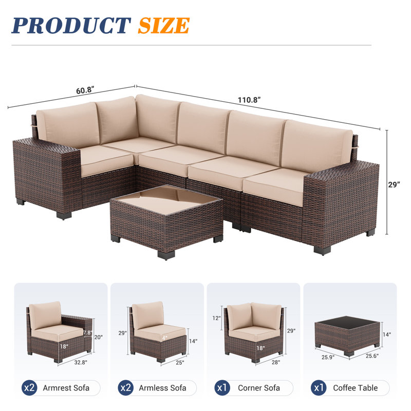 Ensemble de conversation modulaire en rotin pour 5 personnes Earling, Beige