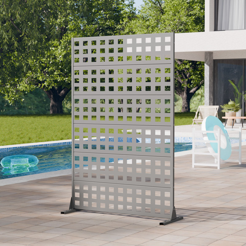 72x47x16 Inch Privacy Screens Rectangular Interlocking Grid Pattern Set of 2, Gray