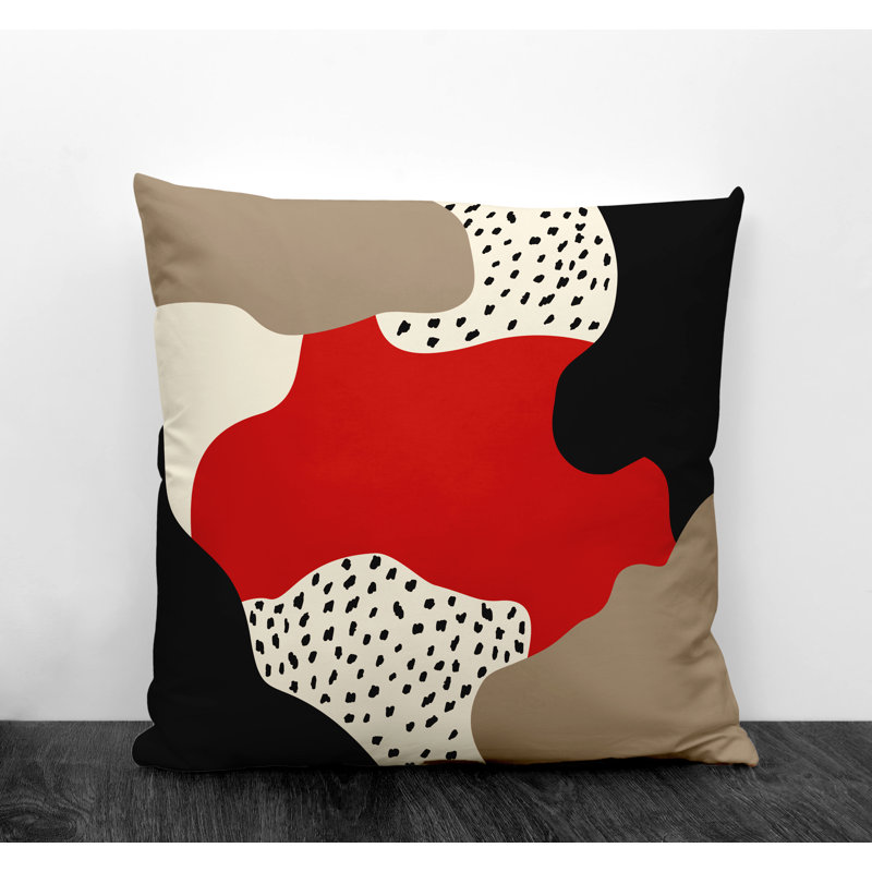 Coussin décoratif intérieur / extérieur en polyester filé Jada, Rouge / blanc cassé / beige / noir, 19 po x 19 po