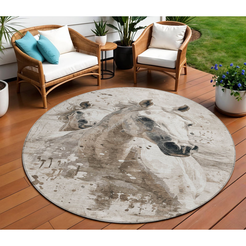 Tapis rond ivoire et gris 8 po