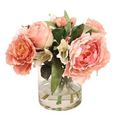 11 " Polysilk Peony and Rose Arrangement