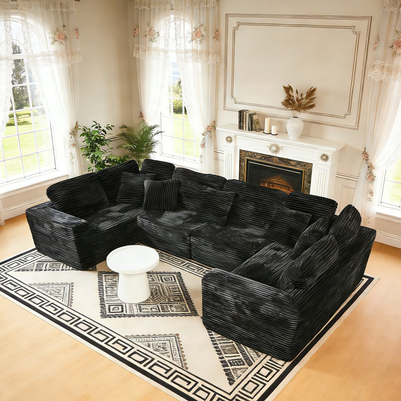 Canapé modulaire réversible 135,5 po 135 places, Mélange de polyester noir