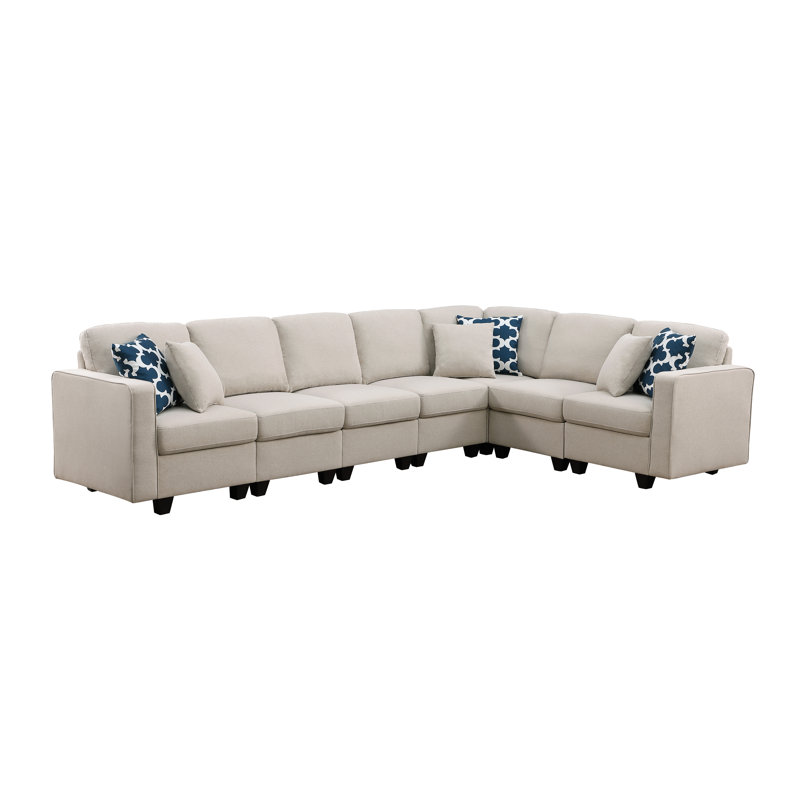 Canapé modulaire réversible en lin Solina, Lin beige
