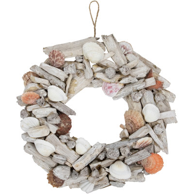 Nautical Driftwood and Seashell Artificial Summer Wreath 12.5-Inch