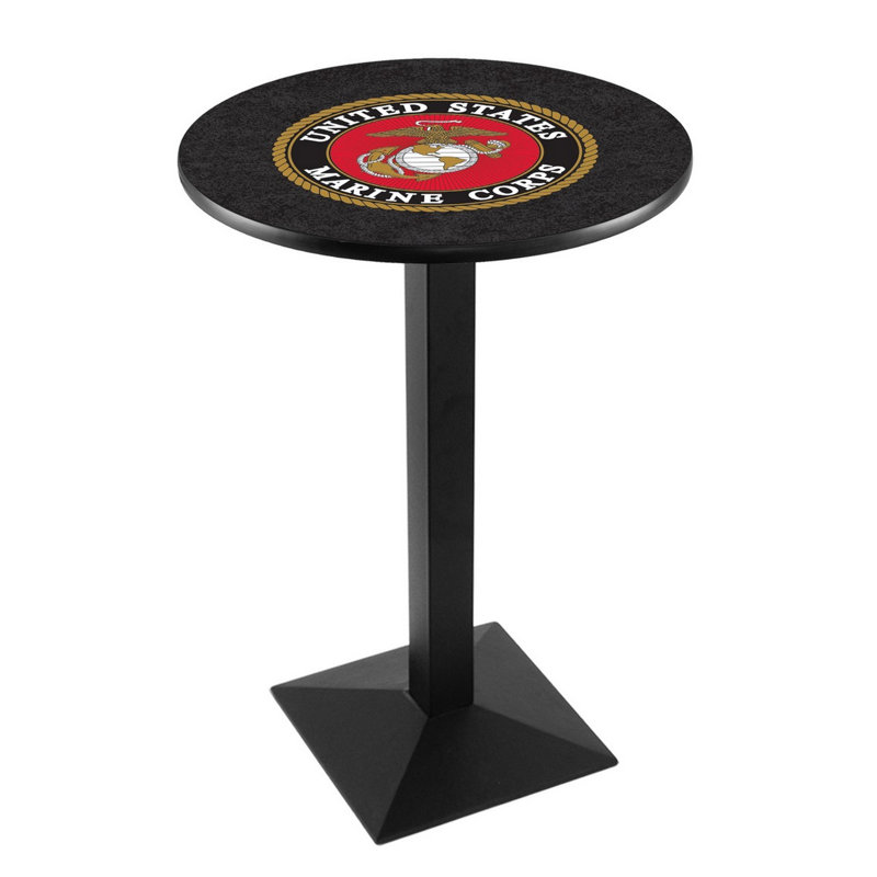 Military Round Metal Base Dining Table, Black Wrinkle, United States Marine Corps