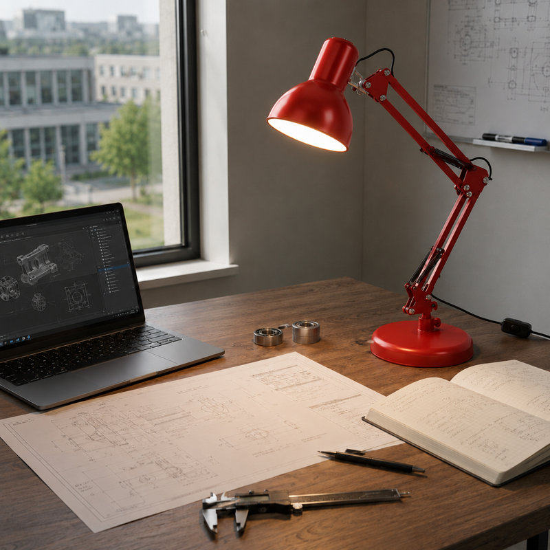 Lampe de bureau en métal avec bras pivotant réglable Stelly, Rouge