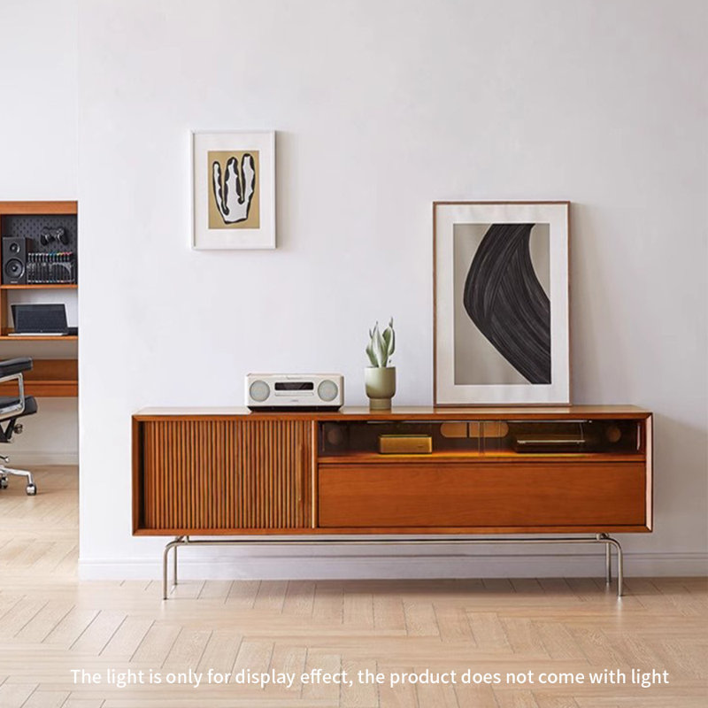 Meuble télé simple en bois massif dans le salon, 62.99", Brun rougeâtre