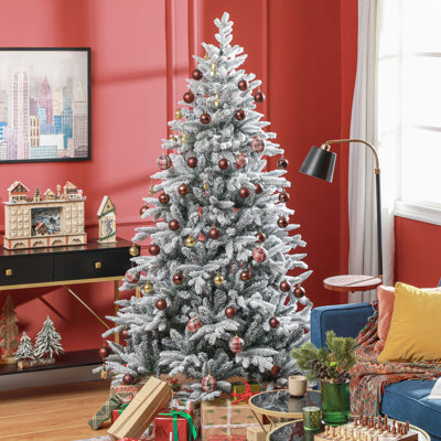7 Foot Snow Flocked Artificial Christmas Tree, Easy Assembly