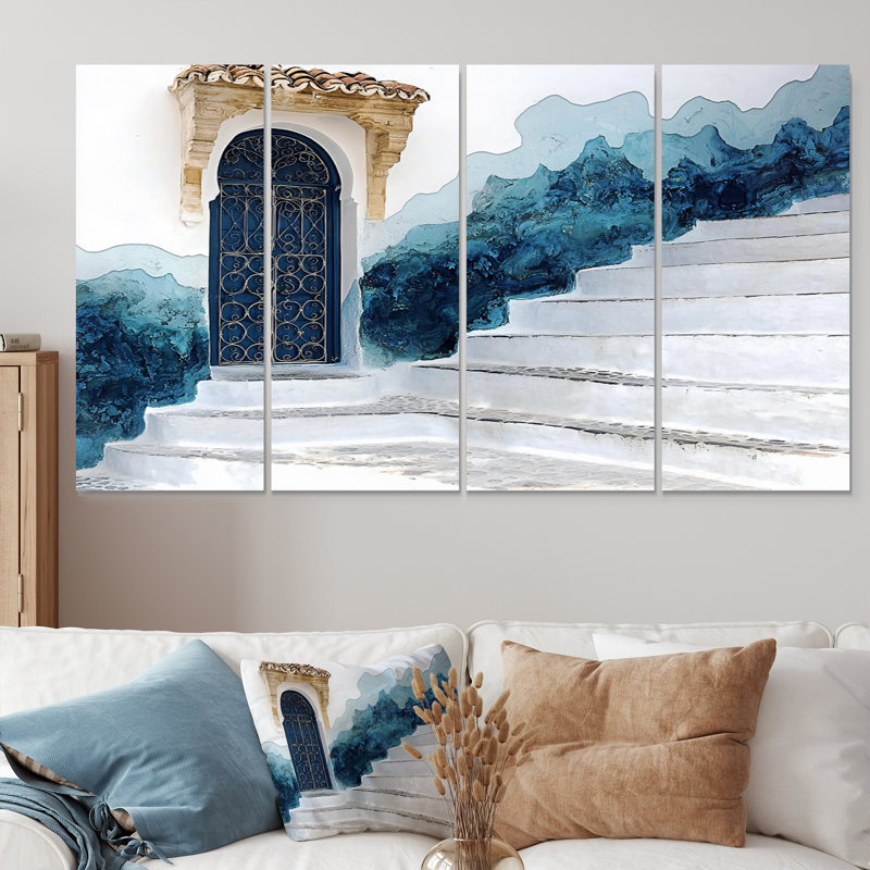 «Blue Chefchaouen Blue City In Morocco I», ensemble d'art mural sur toile, H 32 po x l 64 po