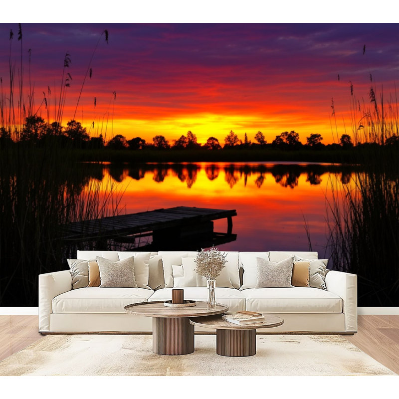 Papier peint adhésif autocollant Serene Sunset Lake, L 96 po x l 69 po