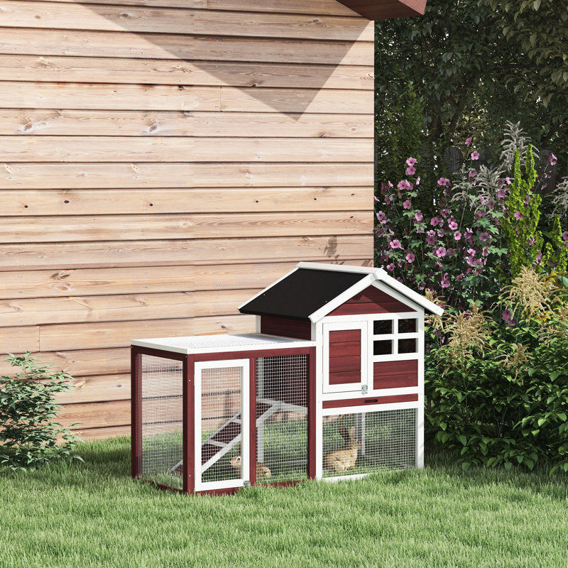Lapin brun de 48 po avec toit en asphalte et maison en bois design - protection, plateau amovible, adapté pour