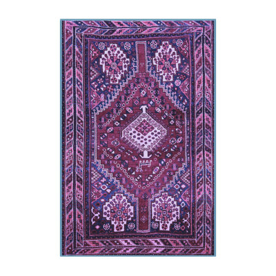 Tapis bleu oriental en laine / polyester tissé à la machine 6 pi x 9 pi Oriental