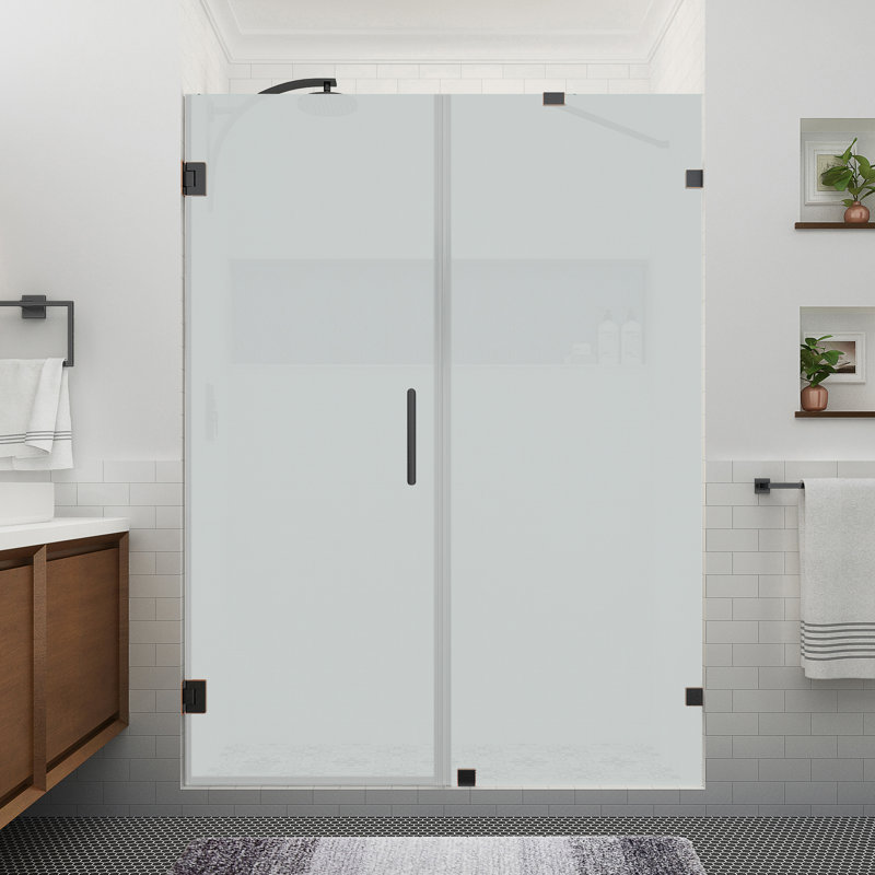 Nautis XL 65.25 to 66.25 in. W x 80 in. H Hinged Frameless Shower Door W/ Ultra-Bright Frosted Glass, Oil Rubbed Bronze