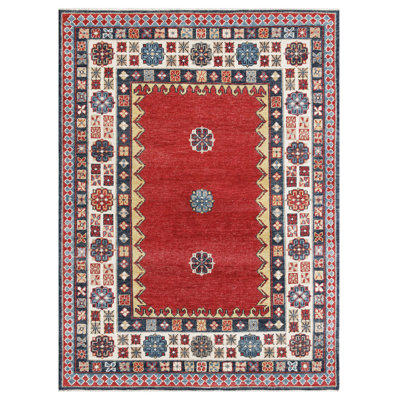 Stylish and Durable Traditional Hand Knotted Geometric Wool Indoor Red Rectangle Area Rugs