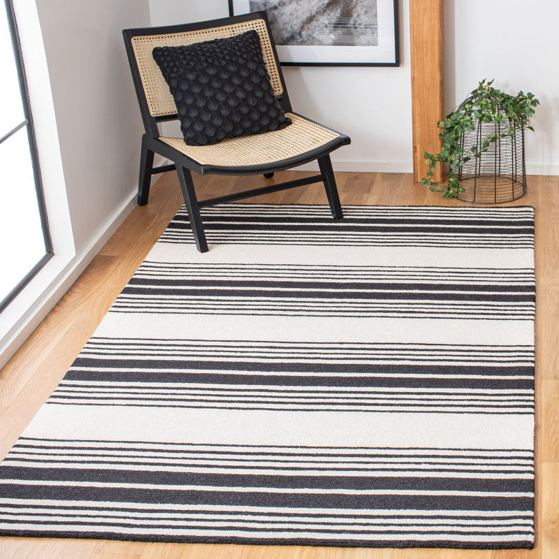 Tapis rayé en laine et coton touffeté à la main Hanchett, Rectangle 4 pi x 6 pi