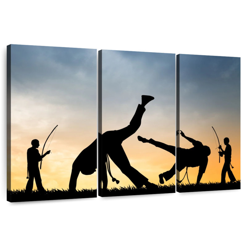 Silhouette de capoeira au coucher du soleil, H 20 po x l 33 po