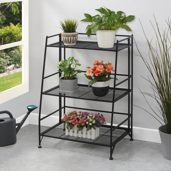 32.5 3 Tier Folding Metal Shelf Black - Breighton Home