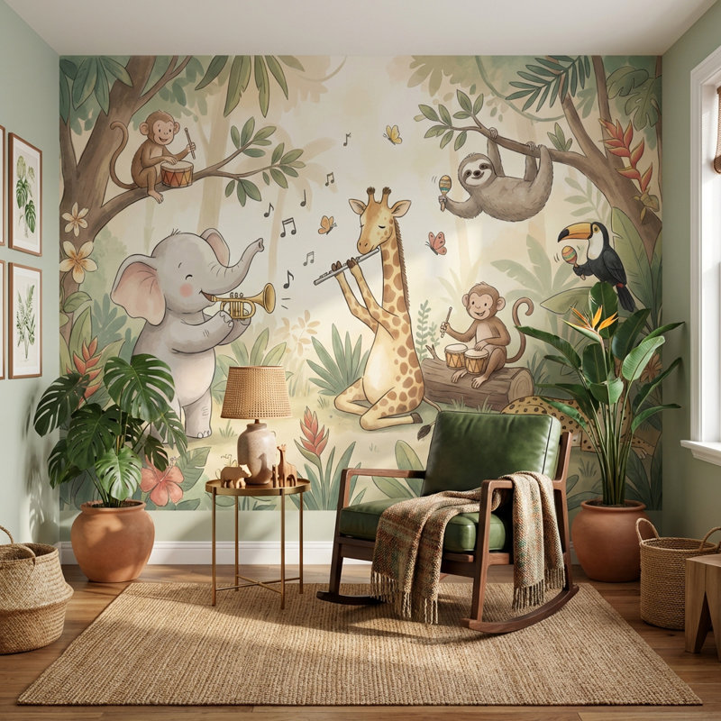 Papier peint nature animaux de la jungle, 120" x 96", Peler et coller