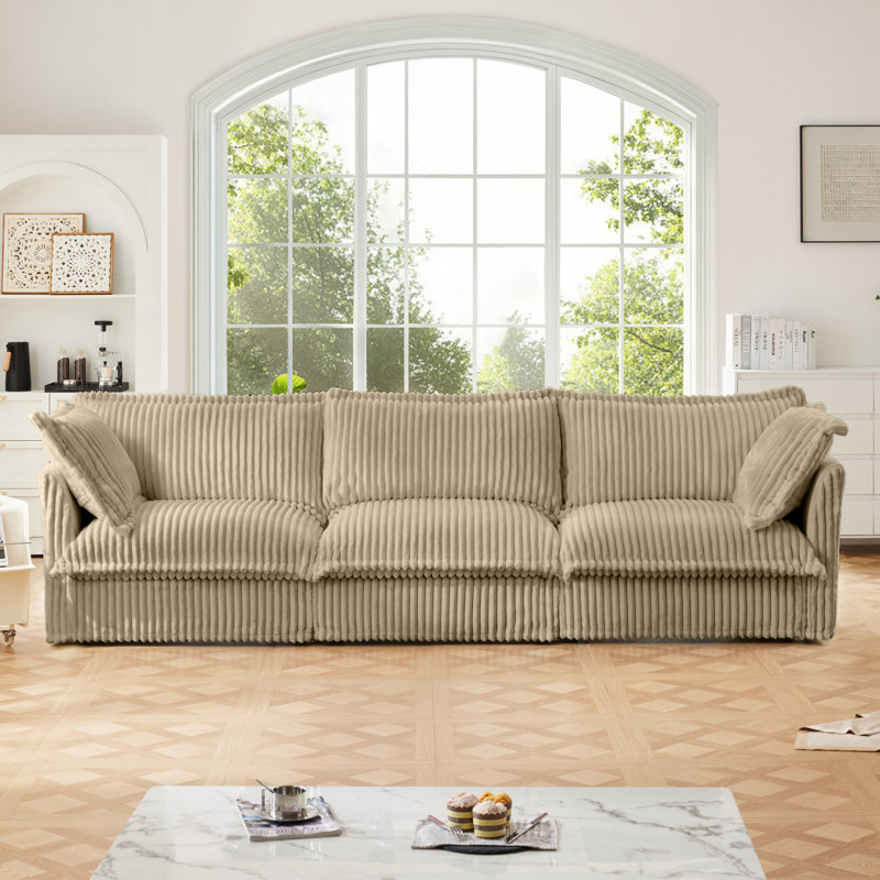 Slipcovered Sofa Couch, Modern 3 Seater Sofa With Suppleness Armrests,Deep Seat Sofa With Soft Multiple Big Pillows, Comfy Couch For Living Room, Apartment,Camel Corduroy Fabric