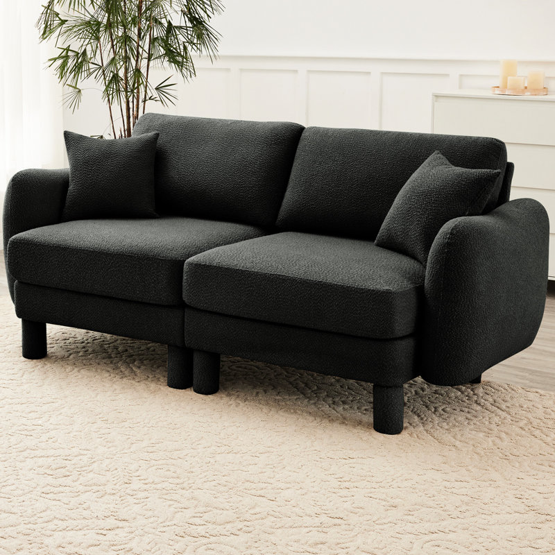 2 Dark Grey Boucle Fabric With Shell-Shaped And Spring Coil For Movie Nights Modern Design Couch Cylindrical Legs Comfortable Seating