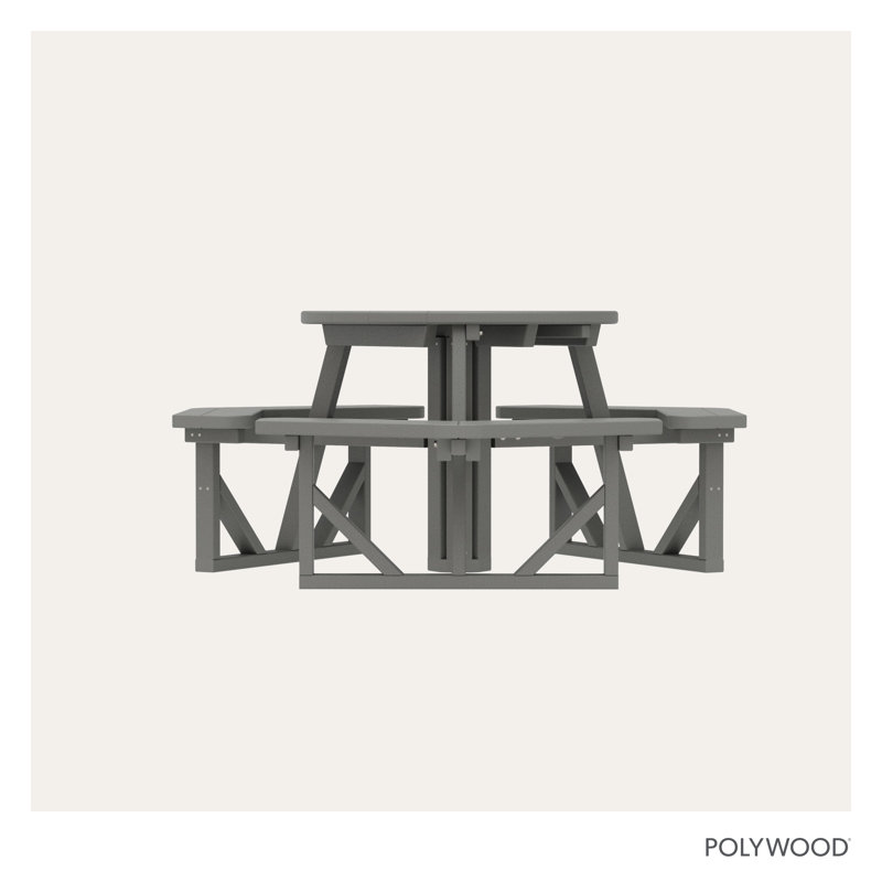 POLYWOOD Park 36" Round Picnic Table, Slate Gray