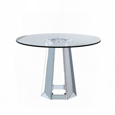Table de salle à manger moderne en verre trempé avec base en miroir