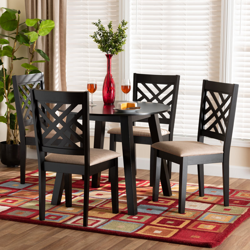 Baxton Studio Ellie Modern Beige Fabric and Dark Brown Finished Wood 5-Piece Dining Set, Beige / Dark Brown, Beige