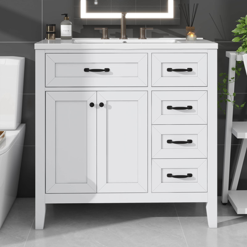 Meuble-lavabo simple 36 po avec tiroirs pratiques, Blanc