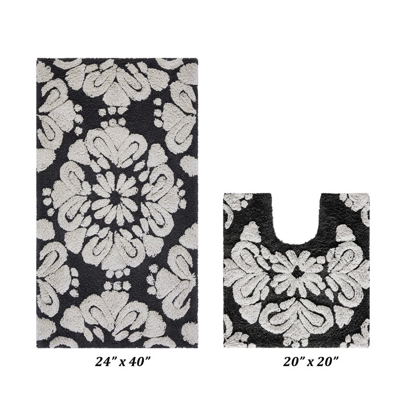 Danitra Premium 100% Cotton 1885 GSM 2-Piece Bath Rug Set, OEKO-TEX® Certified, Non-Slip Spray Latex Backing, Plush Tufted Bath Mat & Contour Rug for Toilet, Shower & Bathtub Areas, Super Absorbent, Machine Washable, Charcoal