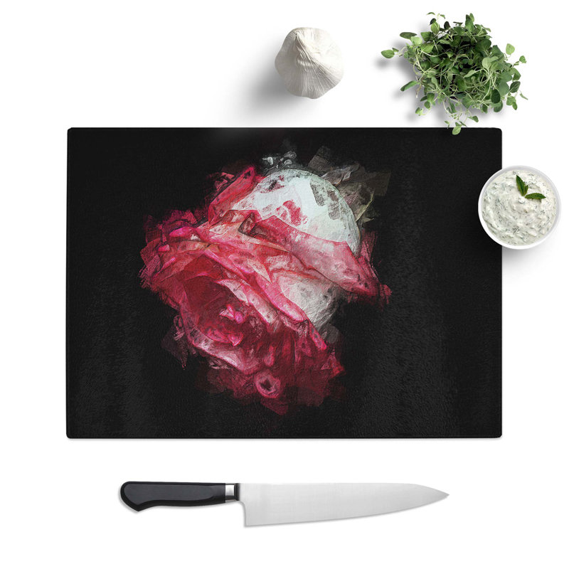 Tempered Glass Rose Chopping Board, 28.5 cm W x 20 cm L