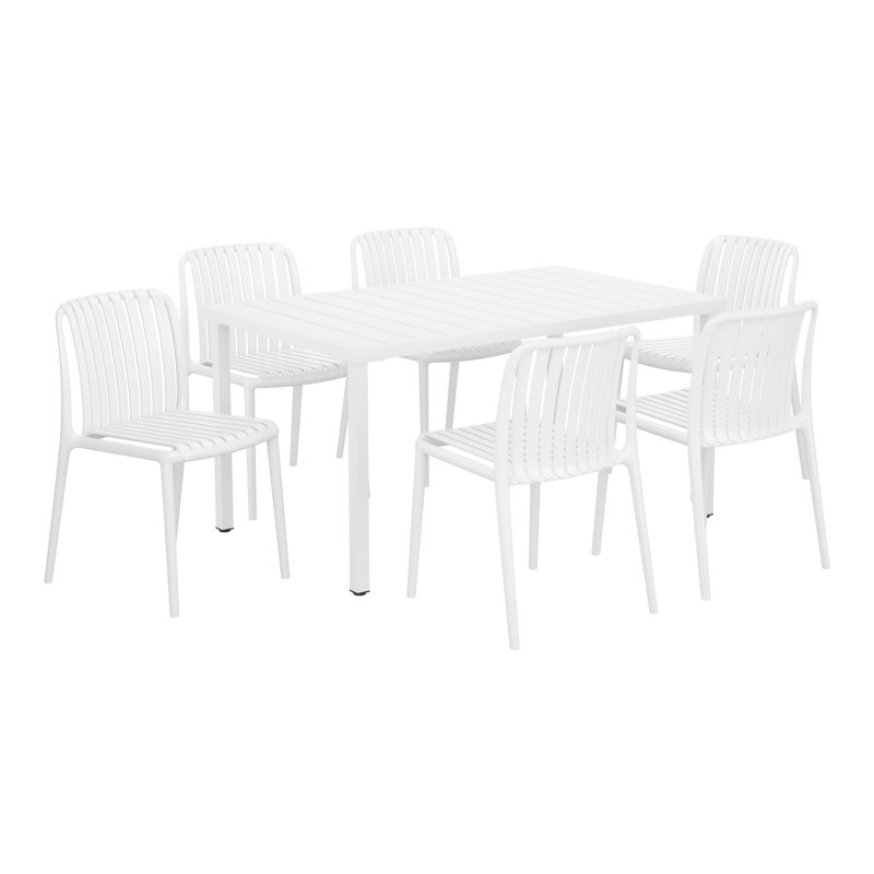 Ensemble de salle à manger rectangulaire pour 6 personnes, Blanc