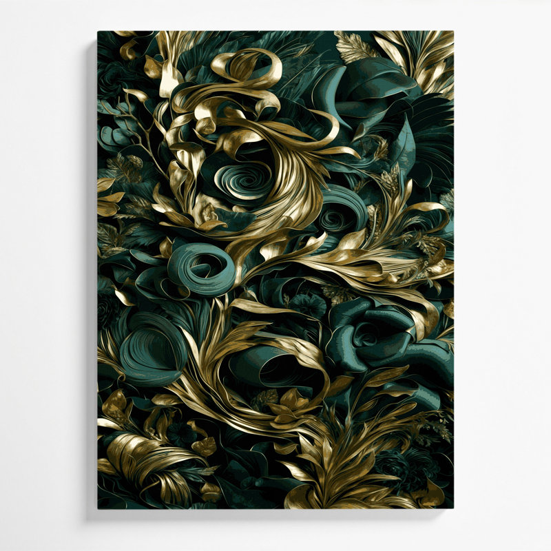 «Abstract Florals 98», art mural sur toile verte, 36" H x 24" W