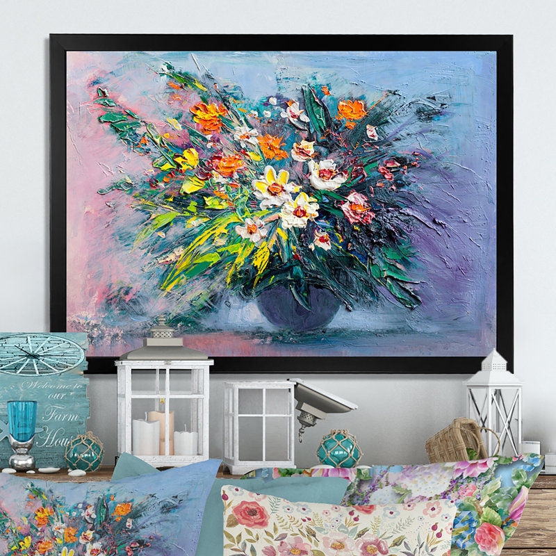 Nature morte pleine Marguerite Bouquet - reproduction de cadre flottant sur toile, H 8 po x l 12 po x P 1 po, Cadre noir
