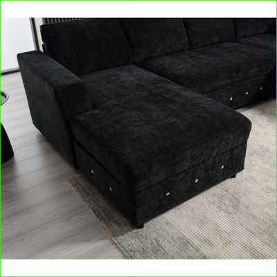 Canapé modulaire, canapé en chenille en U moderne avec rangement en méridienne de 110,75 po, noir | Cadre en bois