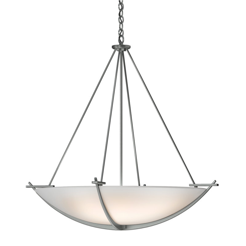 Luminaire suspendu unique et spectaculaire à 3 lumières Compass, Platine rétro, Verre opale