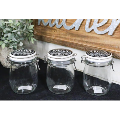 Kitchen Witch Alchemy Apothecary Curses Spells Tricks 6" H Glass Jars 3 Pc Set