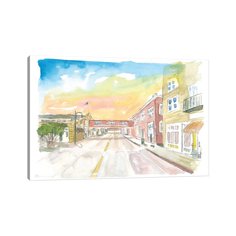«Sunset On Cannery Row Monterey California» par - Toile tendue, H 8 po x l 12 po x P 0,75 po
