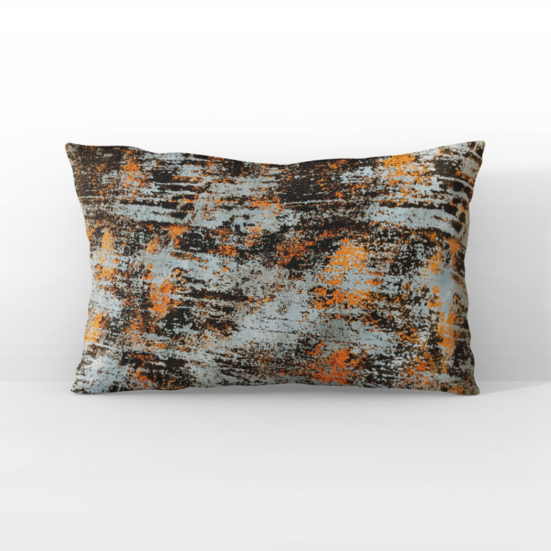 Coussin décoratif en velours Plutus, Noir / ikat orange, H 12 po x l 20 po, Forme rectangulaire