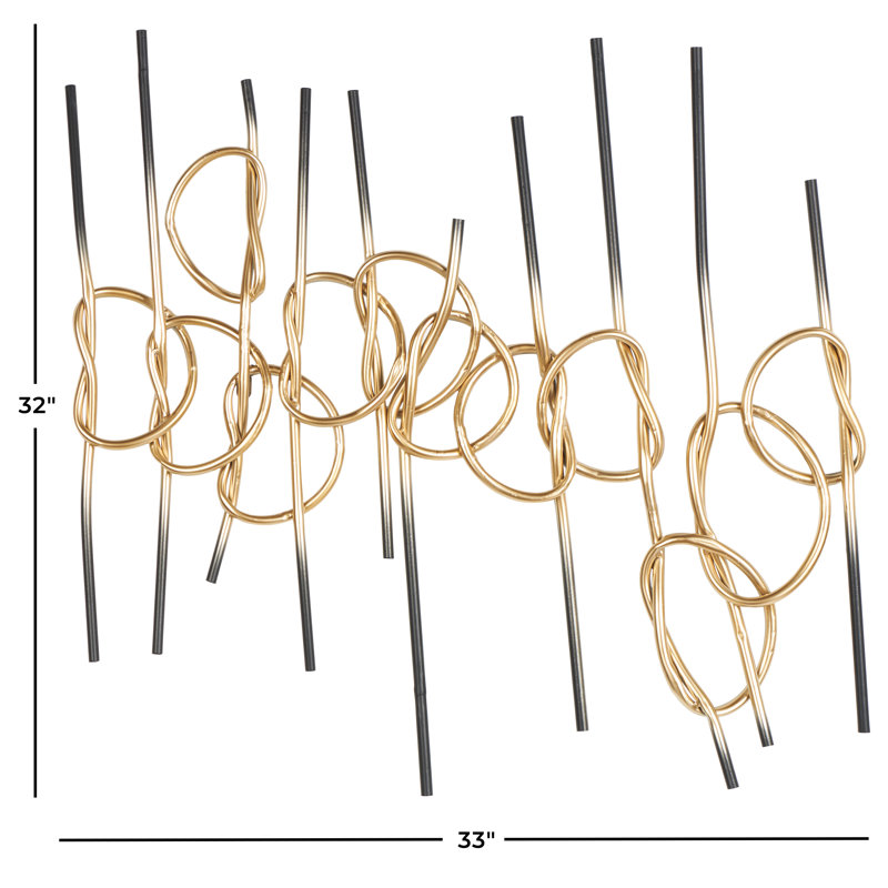 Metal Knotted Ombre Geometric Gold Wall Decor with Black Ends