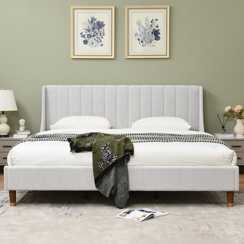 Linvel Upholstered Wingback Platform Bed, Off White, King