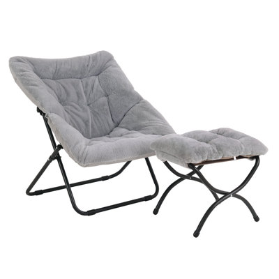 Saucer Chair with Ottoman, Soft Faux Fur Oversized Folding Accent Chair