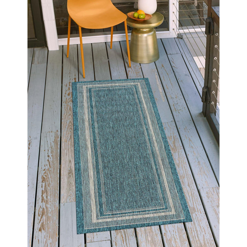 Tapis intérieur / extérieur Sevinc, Dark Teal, Tapis de couloir 2 pi x 8 pi