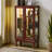 Curio Cabinet In Cherry With Mirrored Back And 15.5" Package Width Adjustable Shelf For Collectables-1903436267