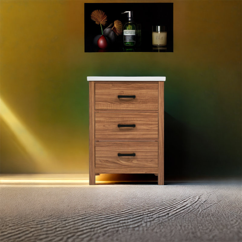 Deslie 24 " W Freestanding Standard Free Standing 1 Single Vanity Bathroom Vanity With Ceramic Top